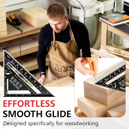Aluminum Alloy Rafter Square 7 Inch, Carpenter Square Layout Tool with Laser-Etched Scale, Woodworking Triangle Ruler for Carpenters Craftsmen, Multi-Angle Protractor (Black) - color: Black
