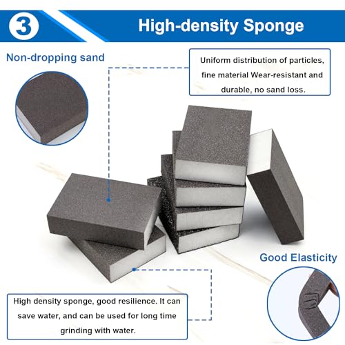 smseace 6Pack Sanding Block 60/120/220 Grit Sandpaper Block Washable and Reusable Sanding Blocks for Wood/Drywall/Metal/Glasses Sanding Block Set Sanding Sponge