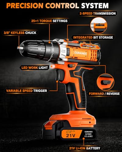 21V Cordless Drill Set with Toolbox & All-in-One Tool Kit
