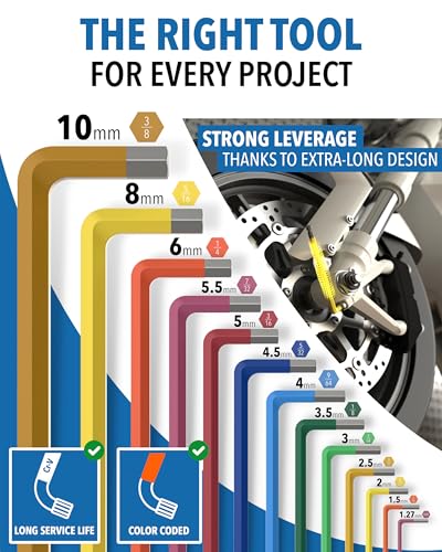 STONE REEF 26-Piece Allen Key Set – 13 Metric & 13 SAE Hex Keys with Ball End – Durable Chrome Vanadium Steel – Long Arm L-Shaped Hex Wrench Set for Furniture, Bikes, and Machinery - color: 26 Pcs Sae & Metric