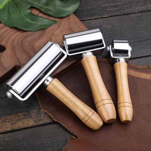 Mnuizu 26mm+60mm+100mm Leather Press Edge Roller, Brayer Rollers - color: Wood Color, size: 26mm+60mm+100mm