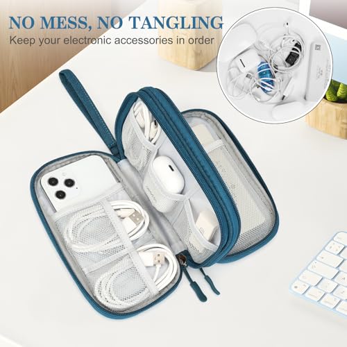 FYY Electronic Organizer, Travel Tech Pouch Bag, Cable Organizer Dark Green | Wrist Strap, Waterproof, Double Layers Portable Electronics Travel Carrying Case for Cord, Charger, Daily Business Trips Use - color: Dark Green, size: 7.5 x 4.3 x 2.2 inches