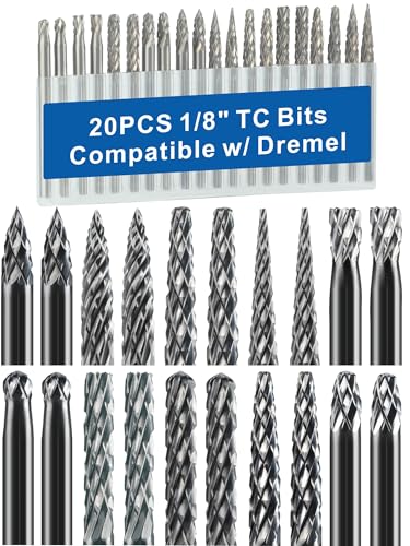 Sworker 20 Pcs Carbide Burr Set 1/8" Shank Compatible with Dremel Bits Rotary Tools Attachment Kit Rasp Drill File Accessories Metal Wood Stone Steel Grinding Carving Cutting Polishing Solid Tungsten