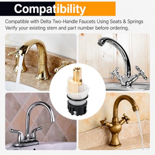 2-Pack RP25513 Faucet Stem Replacement Kit, Compatible with Delta Two-Handle Faucets Using Seats & Springs, Replaces RP24096, with RP4993 Seats & Springs and RP24097 1/4 Turn Stops