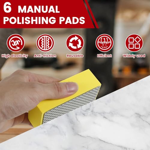 6 Pcs Diamond Hand Polishing Pads, 60/120/240/320/600/1000 Grit Wet Dry Diamond Sanding Blocks with Sponge Backing, Anti-Clogging Grid,Reusable for Sands Glass Wood Ceramic Marble Metal Tile Tools