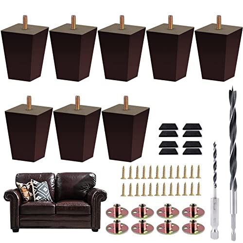 Sofa Legs Square Bed Feet 3 inch Wood Replacement Leg for Furniture Set of 8, Dark Brown… - color: 8sets, size: 3inch