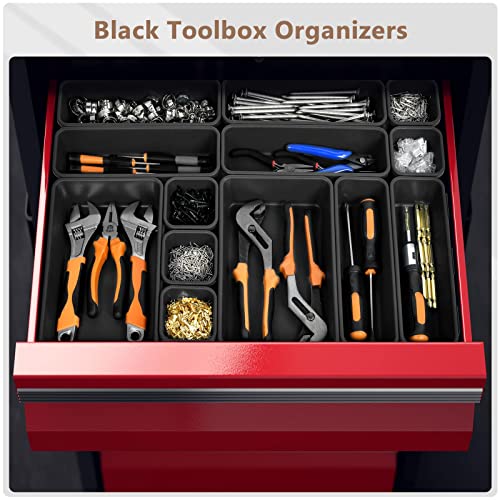A-LUGEI【70】【6 Size】Tool Box Organizer Tray Divider Set, 【Black】 Desk Drawer Organizer, Garage Organization and Storage Toolbox Accessories Rolling Tool Chest Cart Cabinet WorkBench Small Part - size: 70pcs-6 Size