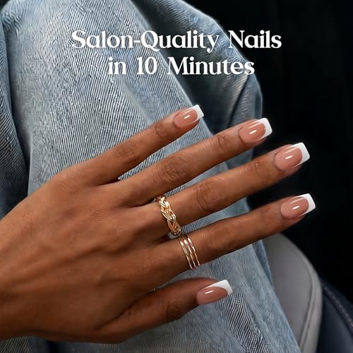 Beetles Brown French Tip Press on Nails - Short Square, 64 PCS 16 Sizes - color: 1D - French in Brown Base - S