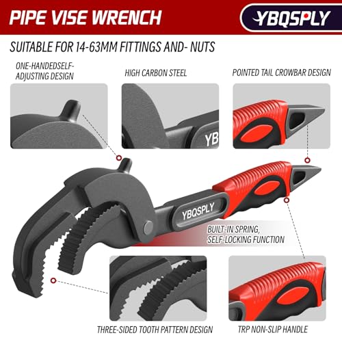 Pipe Wrench Set, 10” and 15” Self Adjusting Wrench 2 Pipe Vise Wrench for 0.55“-2.48”/14-60mm Standard Nuts, Irregular Nuts, Pipes Use