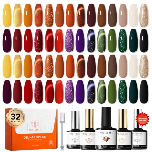 modelones Cat Eye Gel Nail Polish Set 28 Colors Primer & 3pcs Top Base Coat - color: A0-Winter Cateye