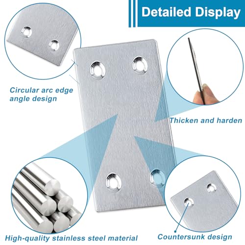 50PCS Flat Straight Brace Brackets,2.35x1.5 Stainless Steel Brackets - size: Silver,2.36"x1.5"