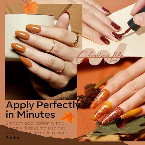 modelones Fall Gel Nail Polish Set, 6 Colors Nude Brown Orange Mocha Tawny - color: A A A0 Fall Orange Brown