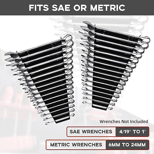 Reniteco Plastic Wrench Organizer, Premium High-density Wrench Holder, Large Wrench Racks for Wall and Tool Box, 64 Slots Fit SAE&Metric Wrench Tray(4Black) - color: Black, size: 4PC