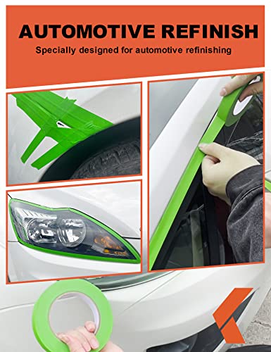 KREFINISH Painters Tape for Car - Green No Residue Automotive Masking Tape - Heat Resistant for Paint Booth, 0.7 Inches x 60 Yards, 6 Rolls - size: 0.7in-6rolls