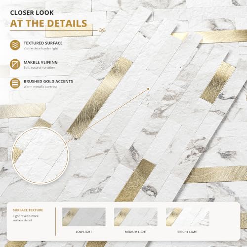 StyloVue 20 Sheets Peel and Stick Backsplash for Kitchen, Volakas White Marble Look with Gold Metal, Stick on Tile for Kitchen Backsplash, RV, Fireplace - color: Volakas White Marble