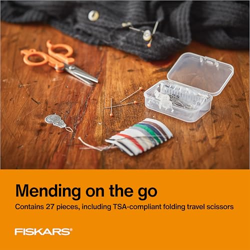 Fiskars 27-Piece Travel Sewing Kit, 39" Measuring Tape, Orange - size: (Pack of 1)