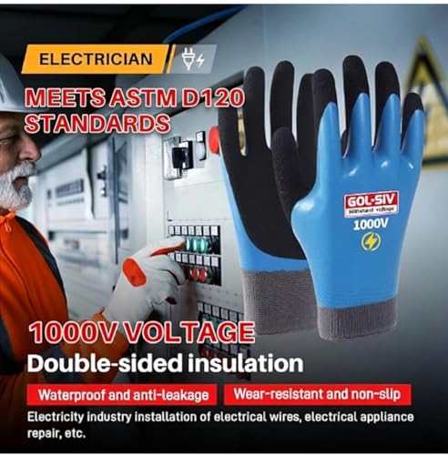 Electrician Gloves, 1000V ASTM D120 Certified, Blue Large - color: Blue-1pc, size: 1000V-Large