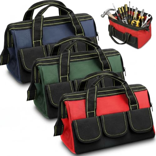 Sanwuta 3 Pack 16 Inch Tool Bags, Classic, Red, Army Green, Blue - color: Red, Army Green, Blue, size: 16 Inch, style: Classic