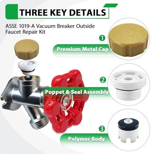 Anti-Siphon Industrial-control-valves Repair Kit， ASSE 1019-A Vacuum Breaker Check Valve Replacement Kits with Decorative Cover, Plastic Body,Plunger and O-Ring,1 Pack - color: yellow plastic