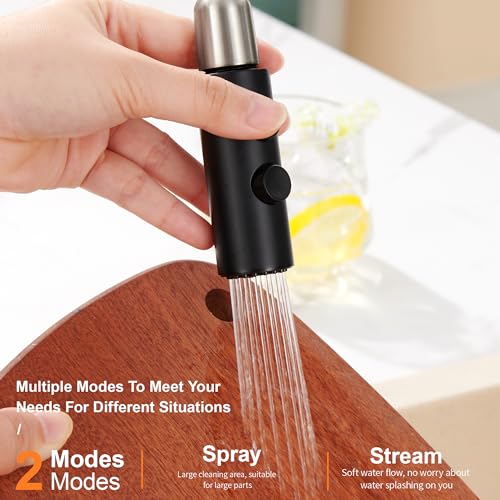 TIORIY Metal Kitchen Faucet Spray Head Replacement, Stainless Steel Pull Down Kitchen Faucet Head with 15 Adapters, 2 Functions Kitchen Faucets Nozzle, Black - color: Matte Black