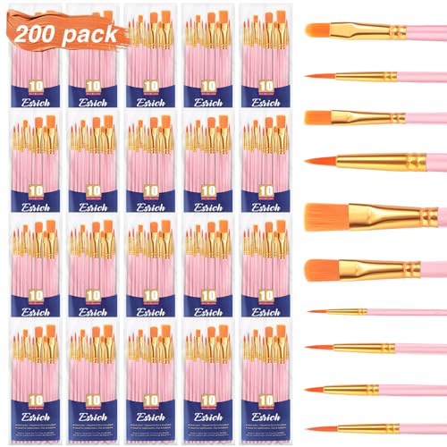 ESRICH 200PCS Pink Paint Brushes, Paint Brush for Acrylic Painting - color: Pink, size: 200