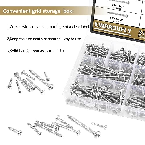 317 Pieces #6#8#10#12 Phillips Pan Head Self-Tapping Screws, Wood Screws Assortment Kit, 304 Stainless Steel - size: #6#8#10#12