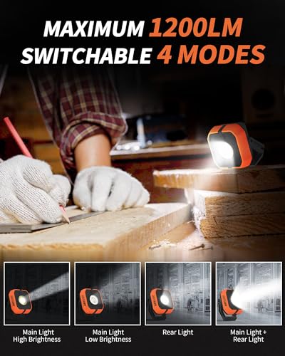 Work Light, Magnetic Rechargeable Light with 4 Modes, 150°Rotation - color: Orangey