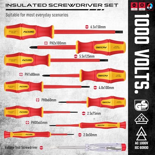 Insulated Screwdriver & Pliers Set: 14-Piece VDE Insulated Set 1000V Insulated Electrician Tool Set with Magnetic Phillips, Slotted Screwdrivers and Insulated Pliers - color: 14 Pcs Vde All-in-one + Pliers