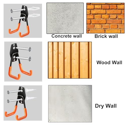 2 Pack Heavy Duty Wall Hook for Hanging, Garage Tool Organizer Wall Mount, Metal Garage Storage Hooks for Ladder, Extension,Garden Tool (7.4Inch) - size: 7.4Inch
