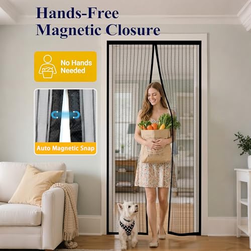 Door Net Screen with Magnet, Fits 36" x 80" Doors, 36 Magnets Auto Close - size: Fits Door 36x80 inch