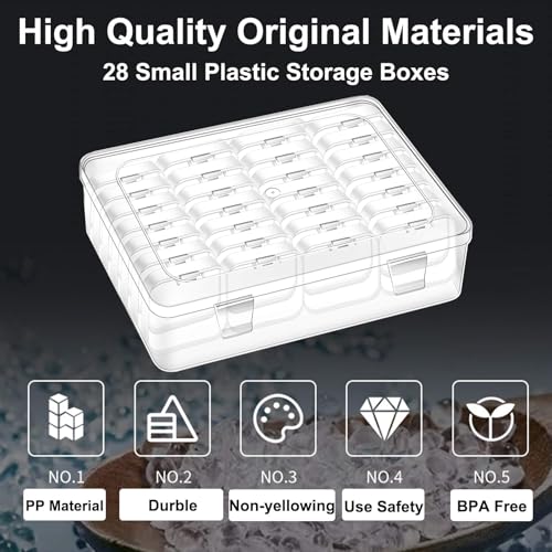 Bead Organizer Box, 28Pcs Small Clear Plastic Storage Containers, 1 Large Craft Organizer Box, 1 Sheet Label, Mini Parts Storage Solution for Beading Jewelry Making Diamond Arts Screws Seeds - size: 1 Pack - 28 Pcs (2.16" x 2.16" x 0.78")