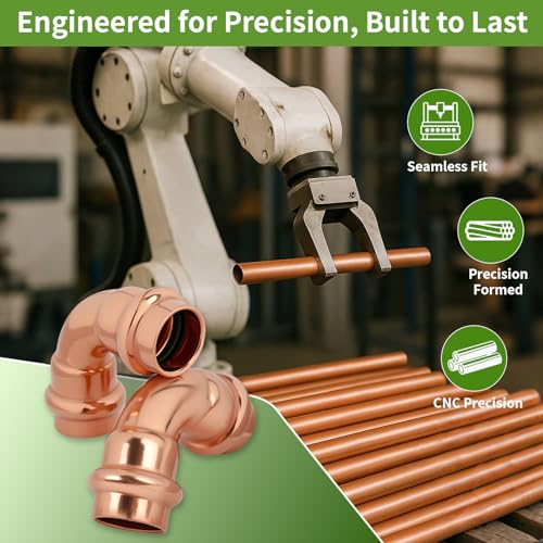 1/2 Inch Copper Press Elbow – 90° PxP Plumbing Fitting, Lead-Free Copper/Brass, 1/2'' Press Fittings, Compatible with Copper Pipe, Potable Water, Press Fitting Connector – 10 Pack - size: 1/2" copper press elbow-10P