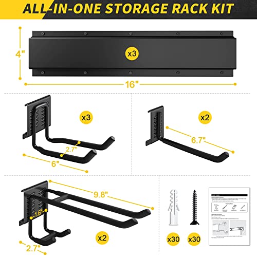 UUP 48" Garage Tool Organizer Wall Mount, 440lbs Garden Garage Storage Garage Organization with Adjustable Heavy Duty Hanging Hooks, Yard Rack Hanger System Shovel Rake Broom Ladder Holder, Men Gift - size: 48" Alloy Steel with 3 Panels & 7 Hooks