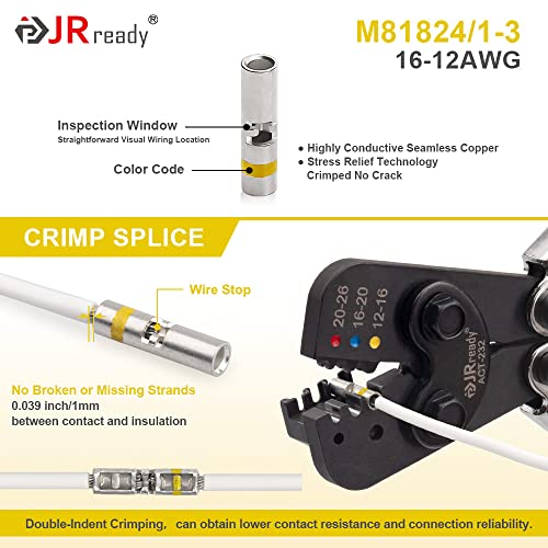 JRready ST6385-12-10 Yellow Heat-Shrink Crimp Butt Splice 16-12 AWG (M81824/1-3 Equivalent), Solderless Connector with Alternative Temp. Heat Shrinkable PVDF(-55~150°C) and PE(-55~125°C) Tube - color: 12#Yellow-10Sets