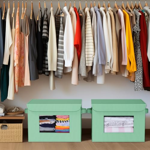 Univivi Fabric Foldable Storage Bins with Lids, 4 Pack, Green - color: Green