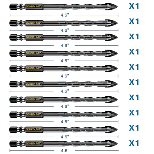 10 Pcs 5/16" Masonry Concrete Drill Bit Set for Tile Brick Glass Plastic Wood, Cross Tungsten Carbide Tip, Hex Shank, Work with Ceramic Porcelain Tile Wall Mirror Paver, 5/16 Inch Drill Bits, 8mm - size: 10 Pack 5/16"(8mm)
