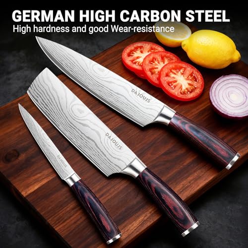 3-Piece Kitchen Chef Knife Set - 8" Chef Knife & 7" Nakiri Knife & 5" Utility Knife, Professional High-Carbon Stainless Steel Ultra Sharp Knives with Ergonomic Wood Handle & Gift Box for Cooking