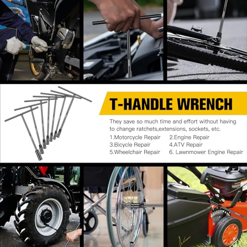T-Handle Socket Wrench Set, 7PCS Metric Handle Wrenches - 6, 8, 10, 11, 12, 13, 14mm, 6-Point Hex Socket Lug Wrench for Motorcycle Car Bicycle Repair, Chrome Vanadium Steel - size: 7Pack