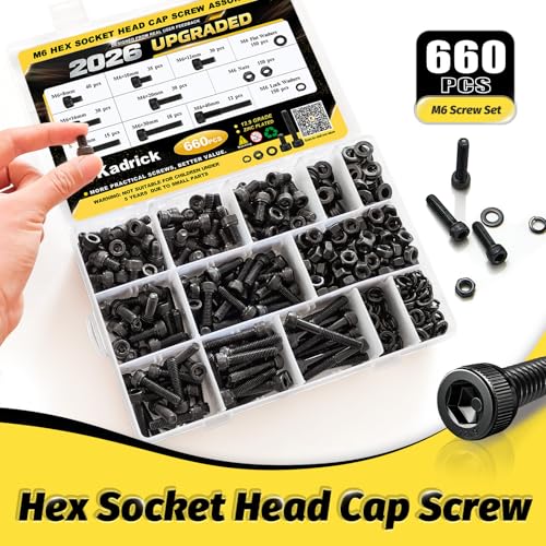 KADRICK 660PCS M6 Screw Assortment Kit,Hex Socket Head Cap Bolts 8mm-40mm - size: M6 660Pcs