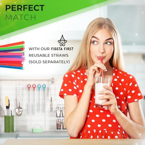 Buenalife Heavy Duty Cleaning Brushes Set of 4 - Extra Long Straw Cleaners for Metal and Plastic Reusable Drinking Straws, to Clean Small Spaces, Sippy Cups, Water Bottles - Sturdy Hard Brush Bristles - color: Blue & Red