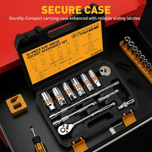 12-Piece 3/8" Drive Spark Plug Socket Set with Ratchet Handle, Universal Joint, Spark Plug Gapper & Extension Bar, 9/16", 5/8", 3/4", 13/16", 14mm, 18mm, CR-V Sockets with Rubber Holding Rings - size: 12-Piece Spark Plug Socket Set