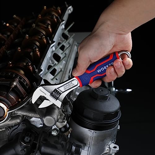 WORKPRO 8-Inch Adjustable Wrench, Wide Jaw, Metric/SAE Scales - size: 8 inch