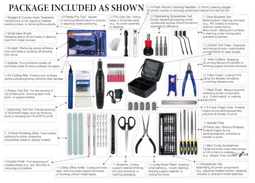 124Pcs 3D Printing Accessory Tools with Tool Bag for Remove/Trim and Finish 3D Print Includes Deburring Tool, Nozzle Cleaning, Removal Scrapers, Finishing Tools,etc. - style: Tools with Oxford bag