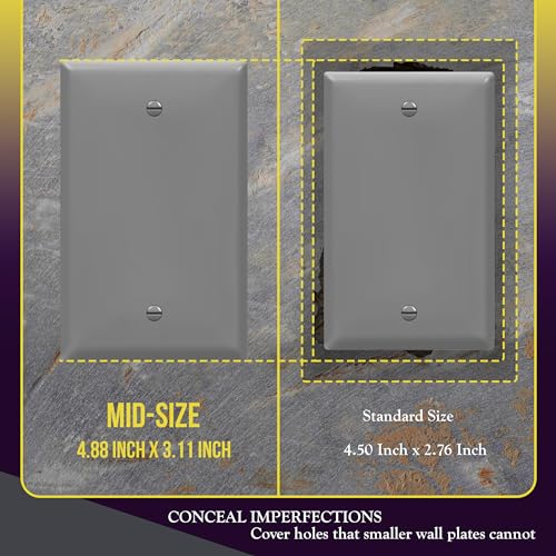 ENERLITES 10 Pack Mid-Size Blank Wall Plate Cover, No Device, 1-Gang, Gray - color: Gray, size: Mid-Size