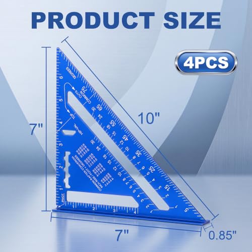 4 Pcs Aluminum Rafter Square Set Alloy Metal Carpenter Triangle Ruler Measuring Layout Tool for Woodworking Carpentry DIY Projects Imperial (7 Inch) - size: 7 Inch