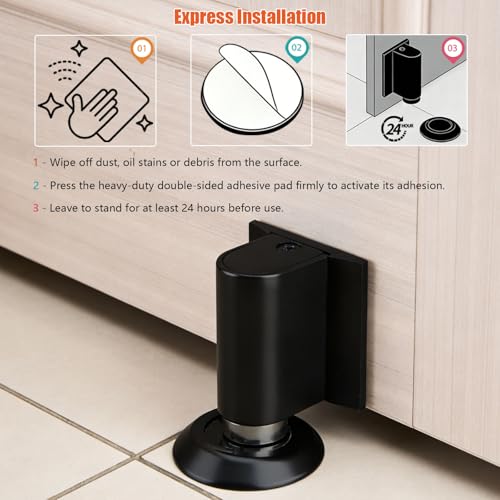 Magnetic Door Stoppers Door Catch, Heavy Duty Door Stop (Black) - color: Black
