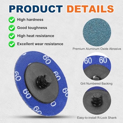 25 Pcs 2" 60 Grit Quick Change Surface Conditioning Discs | Aluminum Oxide Die Grinder Sanding Disc for Surface Prep Deburr Polish Rust Paint Removal, Blue - size: 2" (60 Grit)