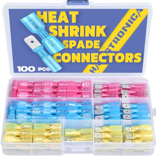 haisstronica 100PCS Heat Shrink Spade Connectors, 22-10 AWG, Male/Female - size: AWG 22-10, style: Male&Female Kit 100PCS