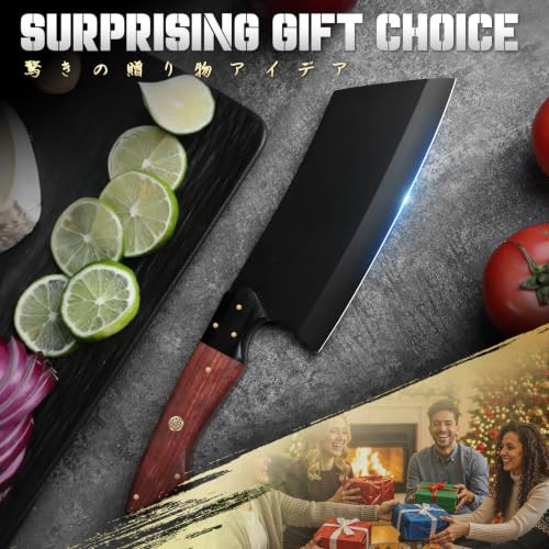 TIVOLI Meat Cleaver Knife 7 inch - Black Butcher Knife for Meat Cutting - size: 6.9"