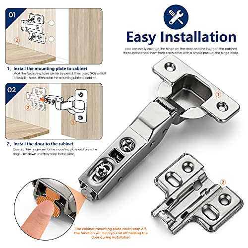Ravinte European Kitchen Cabinet Hinges, Soft Close, Half Overlay, 10 Pack | 5 Pairs, Satin Nickel, Cabinet Door Hinges, Adjustable Concealed Cabinet Cup Style, Heavy-Duty for Frameless Door - size: Half Overlay